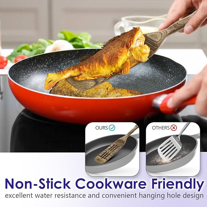Wooden Spoons for Cooking Pakkawood Kitchen Utensil Set Granite Premium Durable Wooden Utensils for Nonstick Cookware Heat Resistant Smooth Finish Comfortable Grip 6 Piece