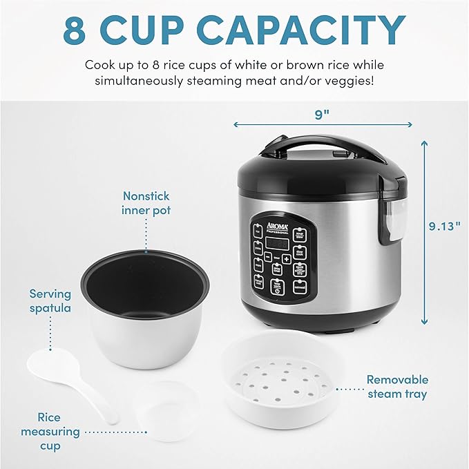 AROMA® Professional 8-Cup (Cooked) / 2Qt. Digital Rice &amp Grain Multicooker ARC-984SBD