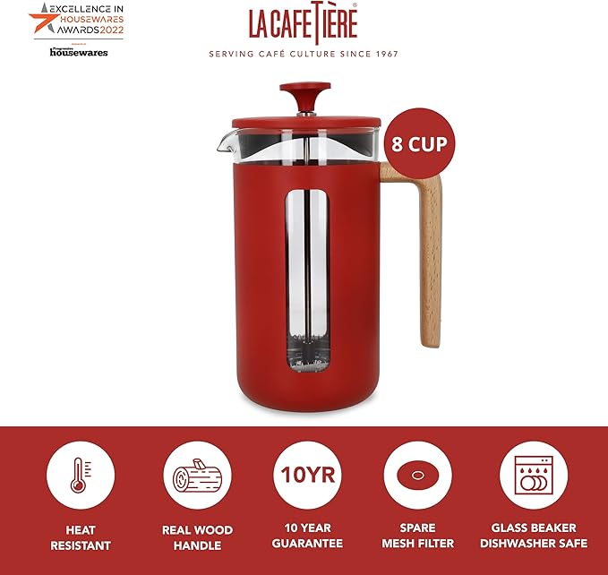 La Cafetière Pisa Stainless Steel Cafetière Eight Cup Red Gift Boxed