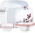 Corelle Kyoto Leaves 16pc Service for 4 Dinnerware Set 8 plates bowls Chip &amp Break Resistant Dinner and Corelleware White