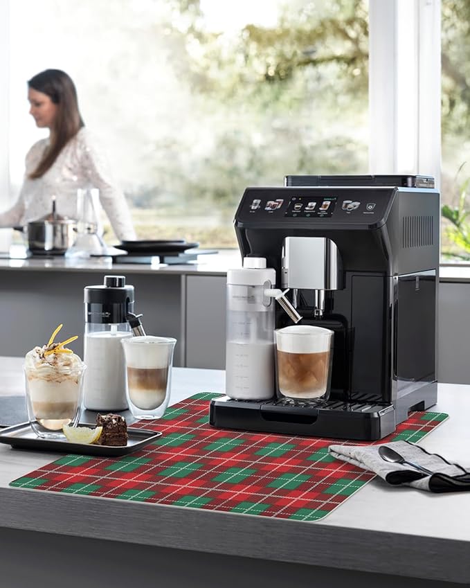 Coffee Mat for Counter Christmas Red Absorbent Hide Stain Coffee Bar Mat Non-slip Coffee Bar Accessories Kitchen Drying Mat Fit Under Coffee Maker Espresso Machine