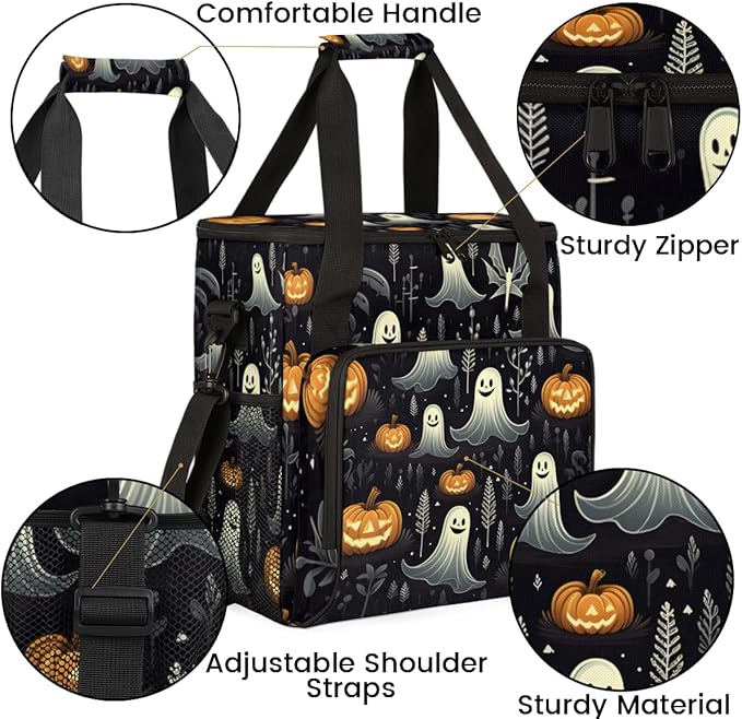 Bright Halloween Ghosts Coffee Maker Carrying Bag Travel Storage Bag Compatible with K-Mini or K-Mini Plus Single Serve Coffee Brewer Carrying Case with Multiple Pockets &amp Shoulder Strap