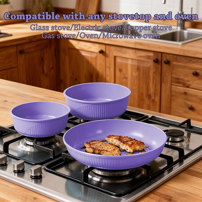 24 Pcs pots and pans setcookware set non stickpots and pans set Oven-safe and dishwasher-safePFAS/PFOA FreeInduction Dishwasher Oven Safe cookware set (Purple)