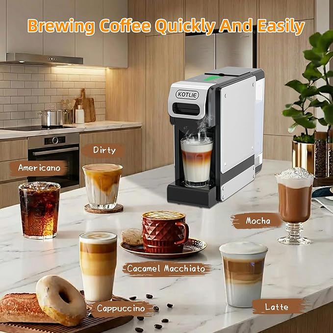 KOTLIE Single Service Coffee Maker for K*cup/Dol*e Gu*to/Ne*presso Original and Ground Coffe34 oz7 Water LevelsCompact Coffee MakerST-550 (Black)