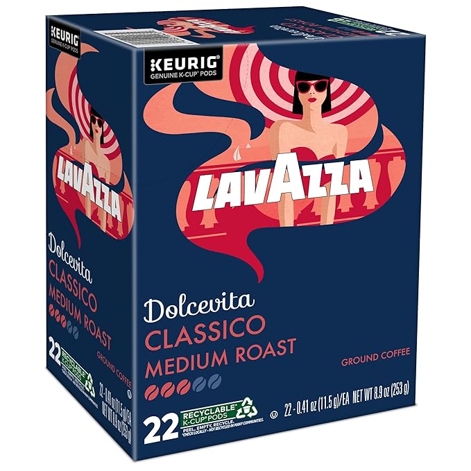 Lavazza Dolcevita Classico Single-Serve Keurig K-Cup Pods Medium Roast Coffee 88-Count Box (4 Packs of 22)