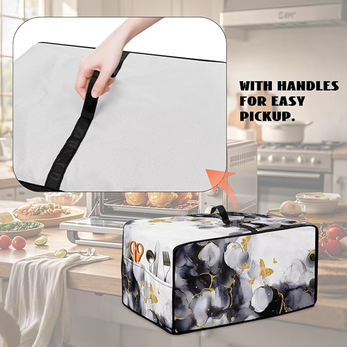 Doojoayie Small Appliance Dust Cover 8 Slice Toaster Cover Small Appliance Dust Protector for Toaster Oven/Bread Making Machine/Air Fryer Butterfly &amp Marble Print