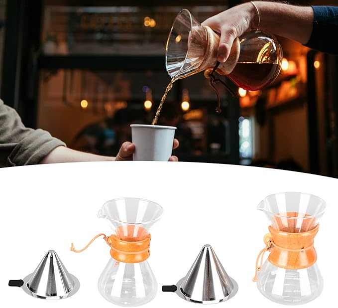 Pour Over Coffee Pot Glass Coffee Kettle Simple Design Drip Coffee Maker Heat Resistance Tea Pot with Resuable Stainless Steel Filter and Capacity Scale for Coffee Lovers (600ml)