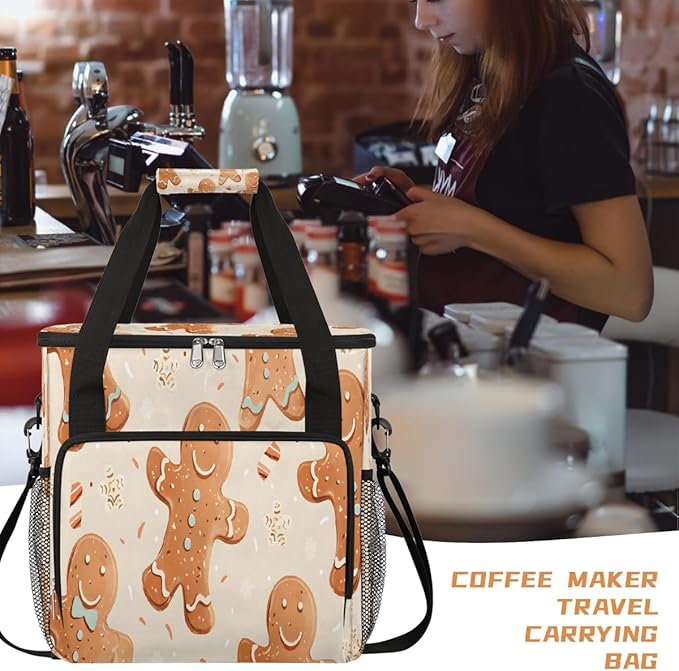 Christmas (613) Coffee Maker Carring Bag Travel Carrying Storage Tote Bag Compatible with Keurig K-Mini or K-Mini Plus Portable Single Serve Coffee Brewer Case with Pockets for K-cup Pods