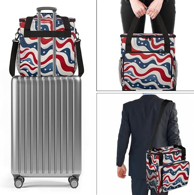 Galaxy of Stars 4th of July Coffee Maker Carrying Bag Travel Storage Bag Compatible with K-Mini or K-Mini Plus Single Serve Coffee Brewer Carrying Case with Multiple Pockets &amp Shoulder Strap