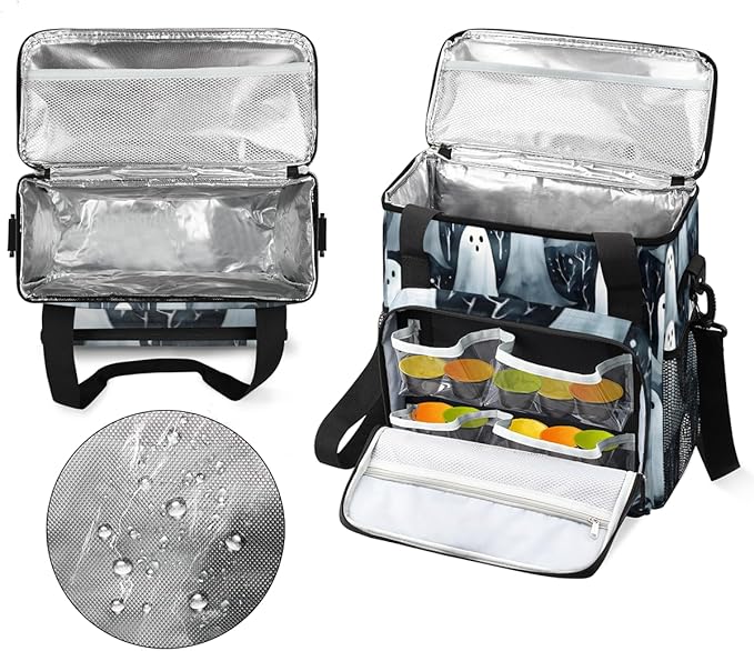 Halloween Ghosts Coffee Maker Carrying Bag Modern Ghosts Travel Storage Bag Compatible with K-Mini or K-Mini Plus Single Serve Coffee Brewer Carrying Case with Multiple Pockets &amp Shoulder Strap
