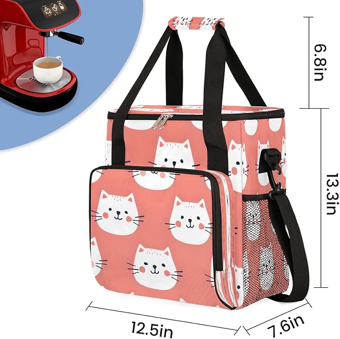 Cute Face Cats Coffee Maker Carrying Bag for Keurig K-Mini or K-Mini Plus Storage Portable Coffee Maker Travel Bag