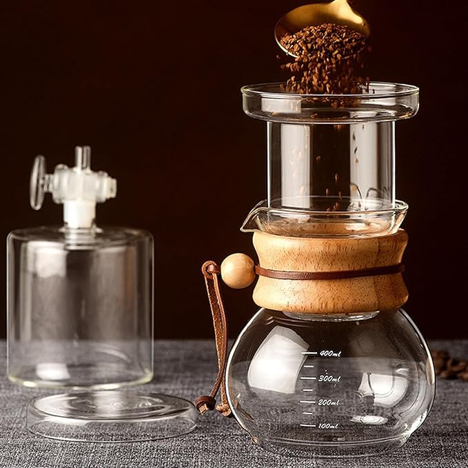 TOPINCN Cold Brew Coffee Maker Set Clear Glass Cold Brew Iced Coffee Maker 400ml Brewed Coffee Pot Cold Brew Pitcher Tea Maker with Adjustable Water Flowing for Household Tea Room