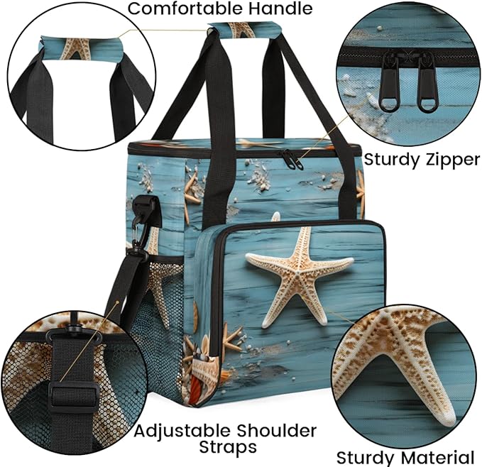 Seashell Starfish Themed Coffee Maker Travel Bag for Keurig K-Mini/K-Mini Plus Insulated Waterproof Tote with Pockets for K-Cup Portable Single-Serve Brewer Case