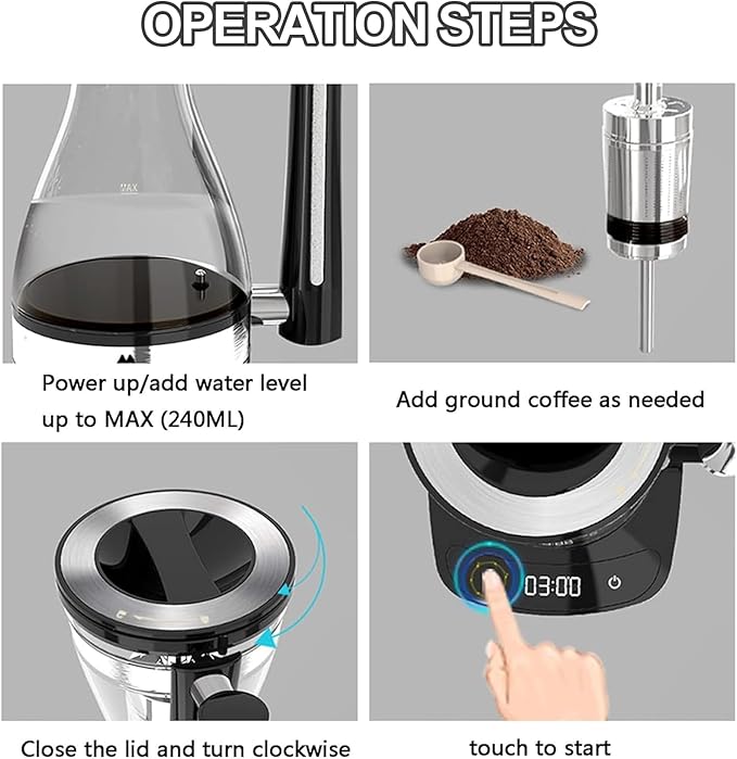 Syphon Vacuum Coffee Maker Glass Electric Siphon Pot 3 Adjustable Gears 30 Minute Keep Warm 240ml Capacity for Use at Home Coffee Shops Offices &amp Other Places