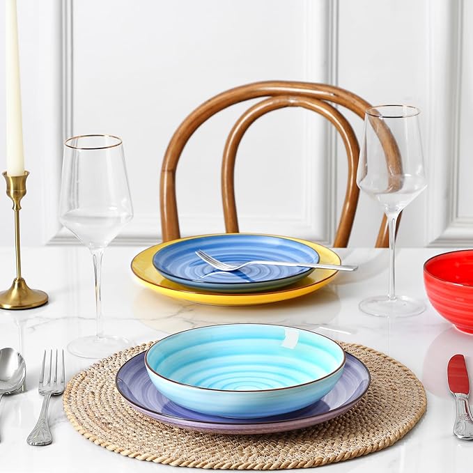 Selamica Ceramic Plates and Bowls Sets32 Pieces Dinnerware Sets for 8Scratch Resistant Dish Set for holiday gatheringDishwasher &amp Microwave Safe Dopamine Colors