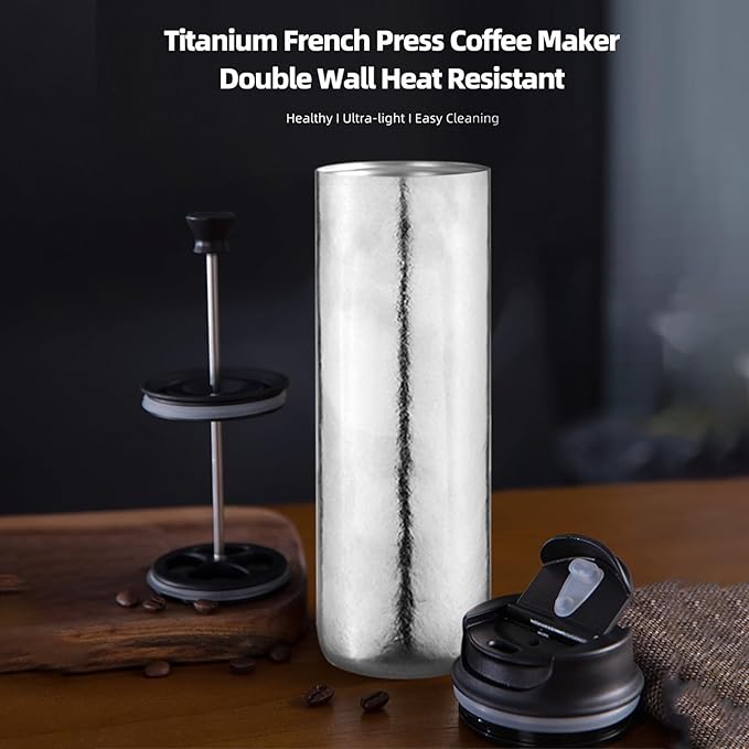 Portable Insulated French Press Coffee Maker Camping Coffee Makers with Double-Wall Titanium Construction Coffee and Tea Maker
