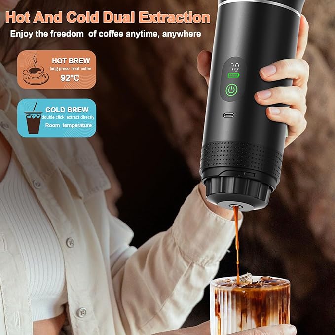 Portable Battery Espresso Coffee Maker for Travel - 20 bar Mini Car Espresso Machines 3-in-1 Self-Heating Electric Espresso Maker USB-C Ground Coffee &amp Capsule Pod(Ns&ampDG) RV Hiking Office