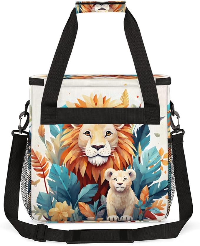 Watercolor Lion Coffee Maker Carrying Bag Jungle Lion Travel Storage Bag Compatible with K-Mini or K-Mini Plus Single Serve Coffee Brewer Carrying Case with Multiple Pockets &amp Shoulder Strap