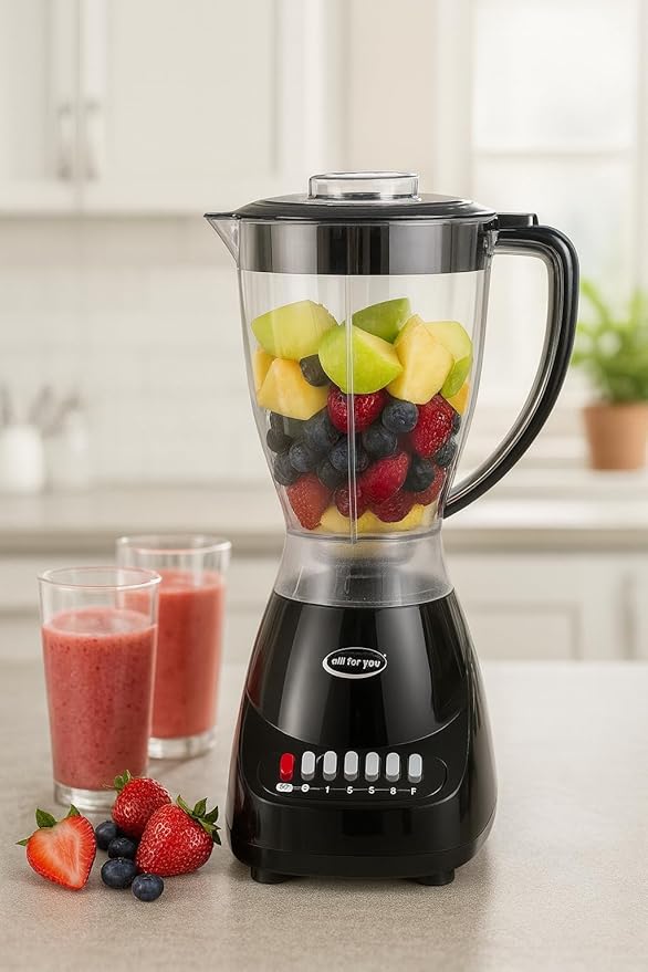 J&ampV TEXTILES 10 Speed Countertop Blender Juicer &amp Smoothie Maker Slim Flip &amp Store Design Dishwasher Safe 51oz Capacity Pitcher &amp Lid Stainless Steel Blade 400 Watt