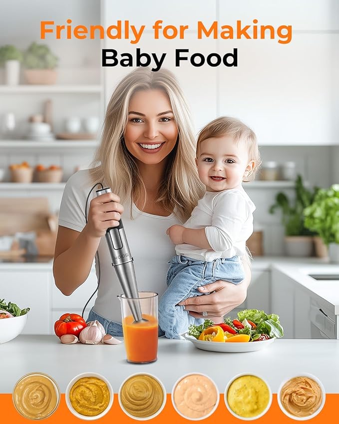 KOIOS Immersion Blender Handheld - Trigger Variable Speed 5-in-1 Immersion Hand Blender 1100W Anti-Scratch Stainless Steel Shaft Chopper &amp Milk Frother Non-BPA for Soup Baby Food and Smoothies