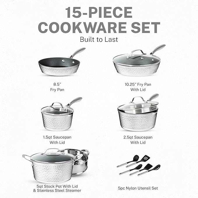 Granitestone 15 Piece Pots and Pans Set Nonstick Cookware Set Pot and Pan Set Kitchen Cookware Sets Induction Cookware Set Frying Pan Set Pot Set Induction Cookware Dishwasher Safe Cream White