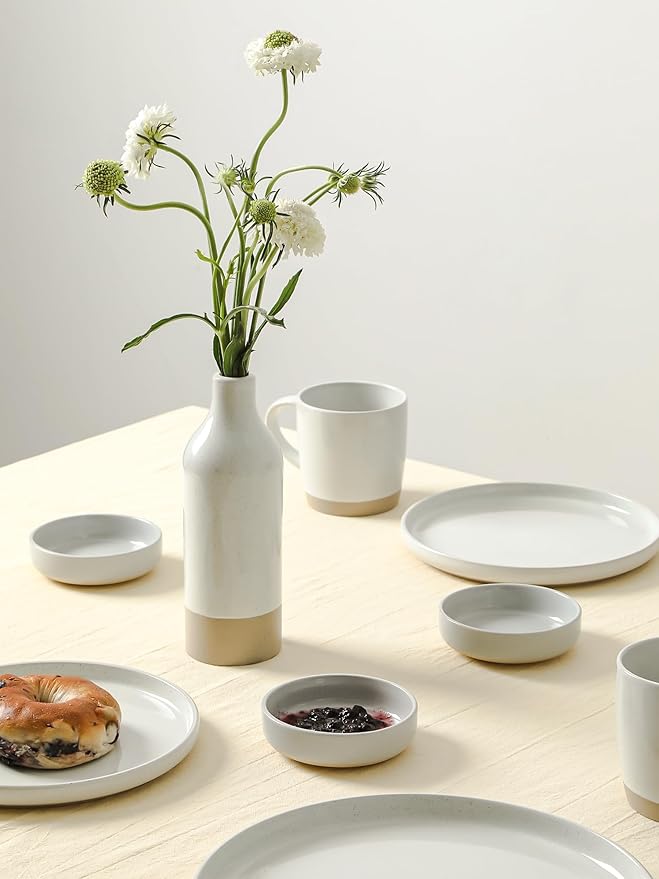 Famiware Milkyway Plates and Bowls Set of 12 and 4oz Dipping Bowls Set of 6 18 Pieces Dinnerware Sets Light Gray