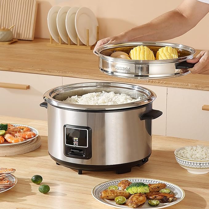 THEGA Rice Cooker - Stainless Steel Household Rice Cooker Uncoated Healthy Rice Cooker Steam Up And Down Boil Digital Slow Cooker Thickened Liner Rapid Heat Conduction(Size:3L)