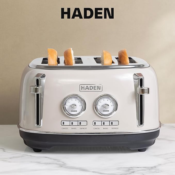 Haden 12 Cup Programmable Drip Coffee Maker Coffee Machine Bundled with Dorset 4 Slice Wide Slot Stainless Steel Toaster Putty &amp Chrome