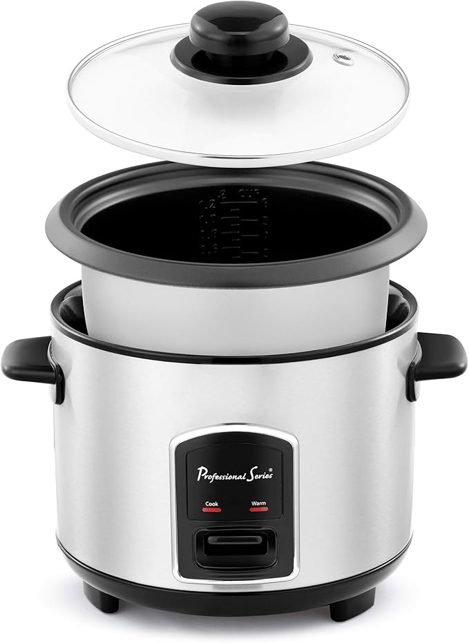 6-Cup Rice Cooker with Glass Lid Stainless Steel