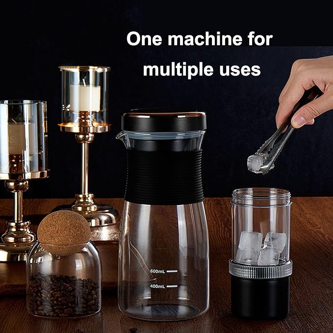 Electric Cold Brew Coffee Maker Iced Tea &amp Coffee Maker 10-minute Rapid Extraction 600 ml Glass Coffee Pot 4 Brewing Strength Settings Wireless Charging Portable &amp Convenient