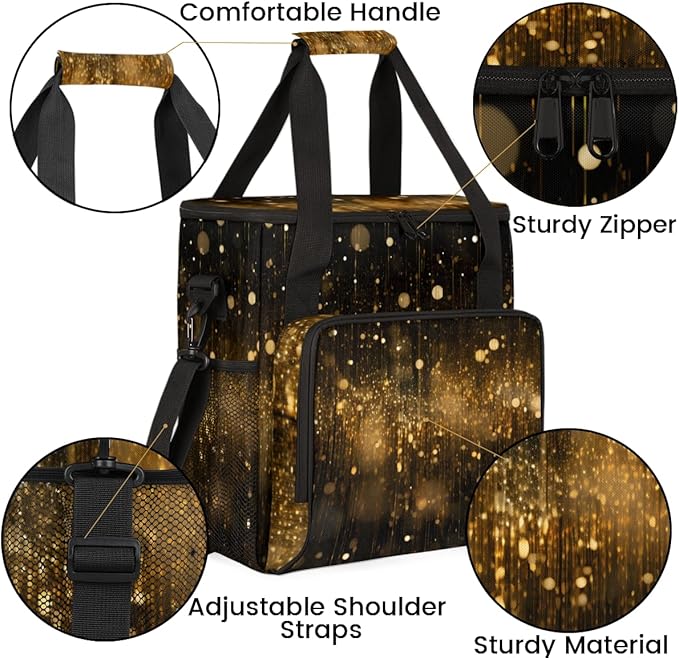 Glitter Coffee Maker Carrying Bag Black Gold Portable Travel Storage Tote Bag Compatible with K-Mini or K-Mini Plus Single Serve Coffee Brewer Carrying Case with Multiple Pockets &amp Shoulder Stra