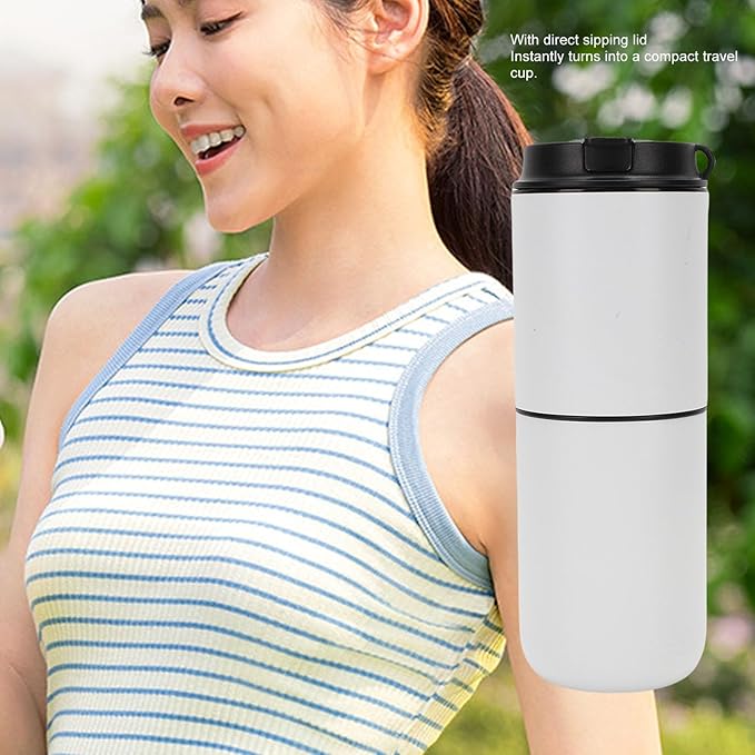 Battery Operated Coffee Maker 350ML Portable Coffee Maker Electric Coffee Maker with Mill Rechargeable Travel Coffee Maker Cordless Coffee Maker with Travel Mug for Camping (White)