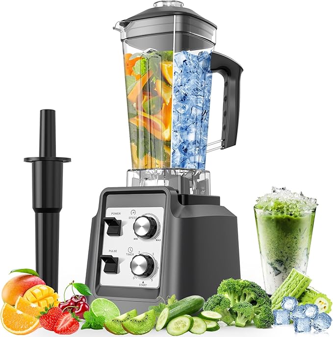Blenders for Kitchen Smoothie Blender with Timer - Countertop Blenders with 68oz Dishwasher-Safe Pitcher Ice Crushing &amp Frozen Fruit Silver