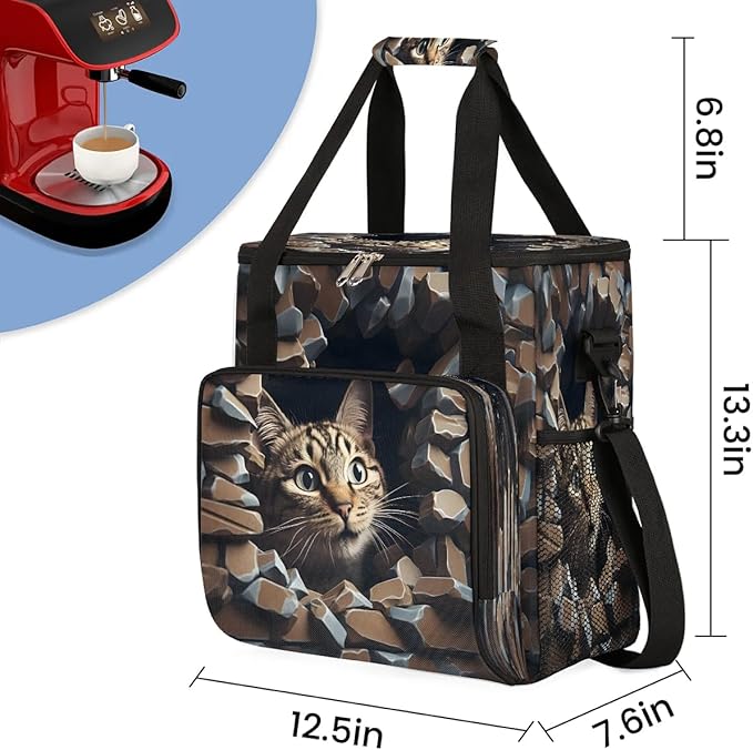 Funny Cat Coffee Maker Travel Bag for K-Mini or K-Mini Plus Single Serve Coffee Brewer Portable Storage Tote Case for Tarvel