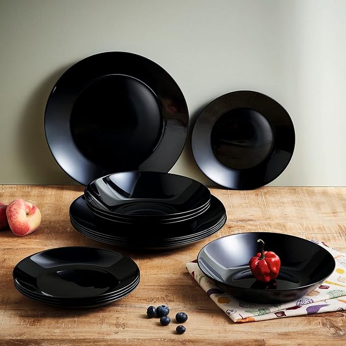 Luminarc Arcopal Zelie Black Glass Dinnerware Set 12 Pieces 4 Seater Black