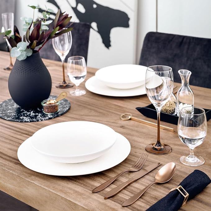 Villeroy &amp Boch Manufacture Rock Blanc 12-Piece Dinnerware Set Service for 4 Dinner Plates Salad Plates &amp Pasta Bowls Premium Porcelain Made in Germany Matte White