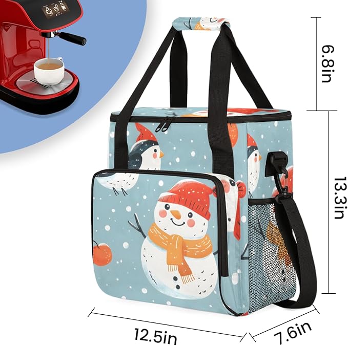 Christmas Snowman Bird Coffee Maker Carrying Bag Travel Storage Bag Compatible with K-Mini or K-Mini Plus Single Serve Coffee Brewer Carrying Case with Multiple Pockets &amp Shoulder Strap
