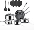 16-Piece 5 Ply Stainless Steel Cookware Set with Lids Pots and Pans Set Non Stick Non-Toxic for Induction Oven Dishwasher Safe RV Essentials Kitchen Appliances