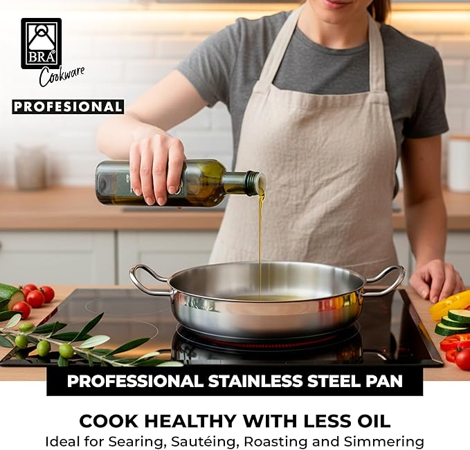 BRA COOKWARE Profesional 6 Piece Cookware Set | Stainless Steel Professional Kitchenware Set | 1 Stock Pot 1 Sauté Pan 2 Frying Pans 2 Lids | All Heat Sources Compatible | PFOA Free