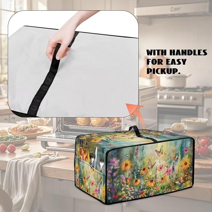 Sunflower Butterfly Toaster Oven Cover Wide Slot Dustproof Washable Toaster Oven Air Fryer Cover Universal Fit Most Standard Toasters Green and Yellow