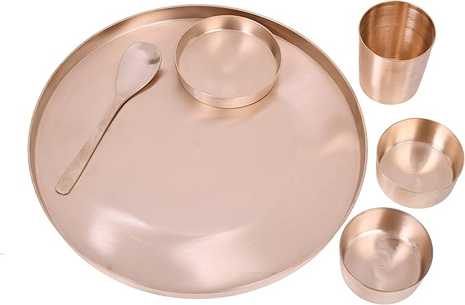 De Kulture Works Ayurveda Pure Kansa Bronze Solid Dinnerware Thali Set (Matt) 6 pieces
