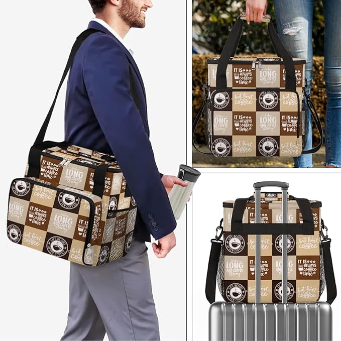 cfpolar Coffee Brown Coffee Maker Carrying Bag Coffees Machine Travel Storage Bag Compatible with K-Mini or K-Mini Plus Portable Single Serve Coffees Brewer Case with Pockets for K-Cup Pods