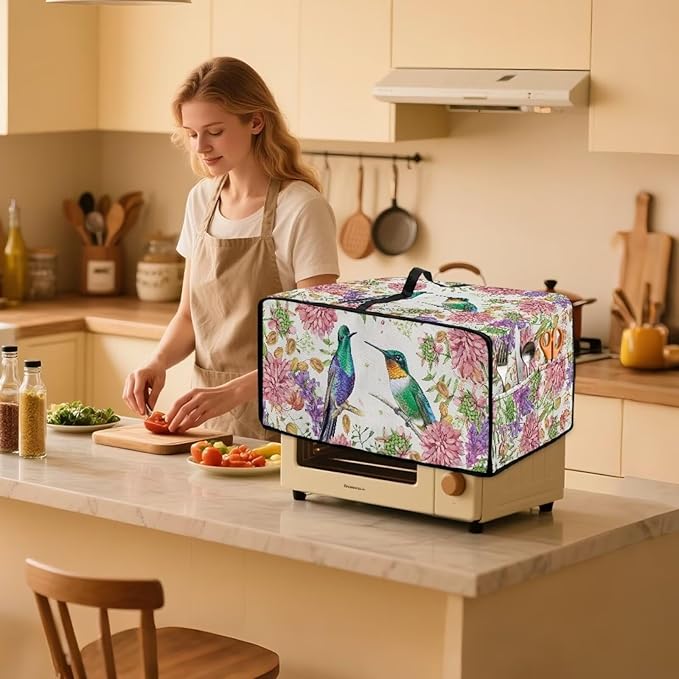 Doojoayie 4 Slice Toaster Oven Covers for Kitchen Counter Hummingbird Toaster Cover 18.5x14.5x 9 Small Appliance Dust Protector Kitchen Decoration Gifts for Women