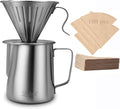 Pour Over Coffee Maker 304 Stainless Steel wIth 100 pcs Paper Filters &amp 600ml Milk Frothing Pitcher for Home &amp Camping