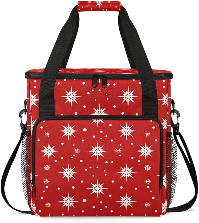 Christmas Snowflakes Coffee Maker Carrying Bag Glitter Snowflakes Travel Storage Bag Compatible with K-Mini or K-Mini Plus Single Serve Coffee Brewer Carrying Case with Pockets &amp Shoulder Strap