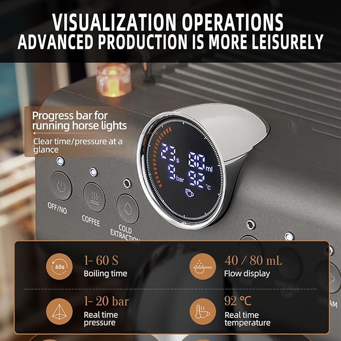 Mcilpoog Espresso Machine 20 BarCompact Coffee Maker with Steam Milk Frother&ampIced CoffeeBarista Cappuccino Latte Machine with LCD DisplayGift for Coffee Lover