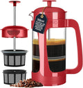 ESPRO P3 French Press Coffee Maker – Patented Double Micro-Filter for Grit-Free Brew Heat Resistant thicker Borosilicate Glass Coffee press – Red (32oz)