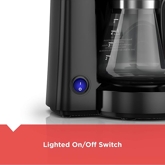 BLACK+DECKER 5-Cup Coffee Maker with On/Off Switch Sneak-A-Cup Feature and Easy-View Water Window Black