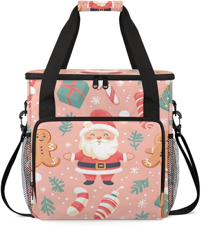 Fantastic Santa Claus Coffee Maker Carrying Bag Retro Santa Claus Travel Storage Bag Compatible with K-Mini or K-Mini Plus Single Serve Coffee Brewer Carrying Case with Pockets &amp Shoulder Strap