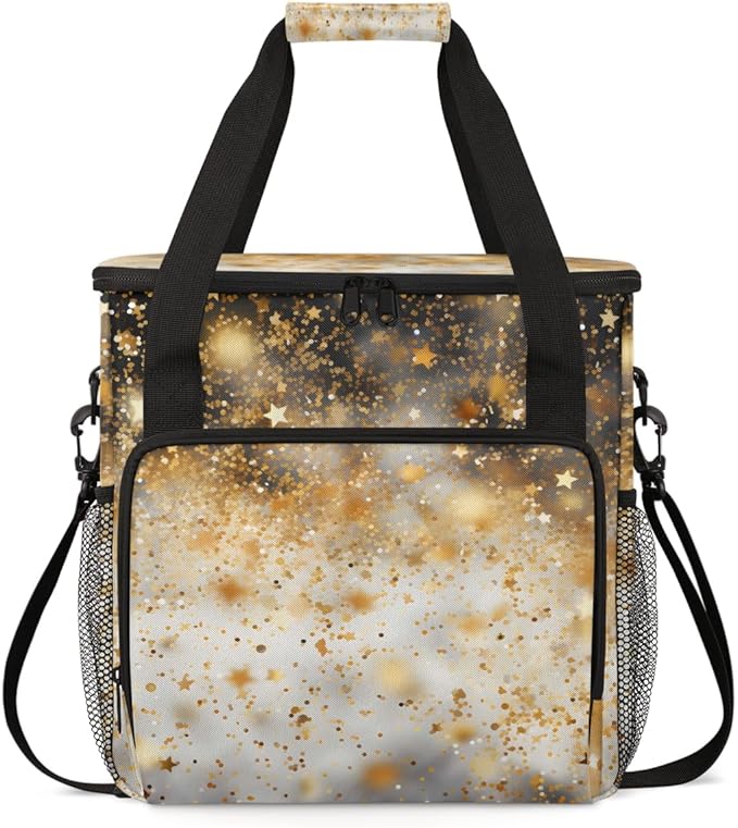 Glitter Coffee Maker Carrying Bag Black Gold Portable Travel Storage Tote Bag Compatible with K-Mini or K-Mini Plus Single Serve Coffee Brewer Carrying Case with Multiple Pockets &amp Shoulder Stra